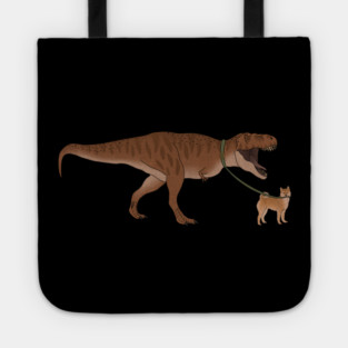 Funny Shiba Inu Dog walking T Rex Dinosaur Tote