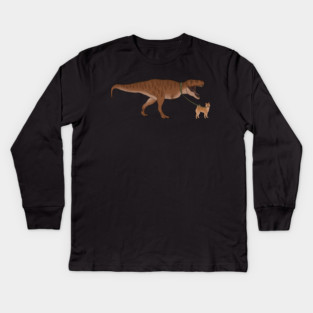 Funny Shiba Inu Dog walking T Rex Dinosaur Kids Long Sleeve T-Shirt