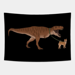 Funny Shiba Inu Dog walking T Rex Dinosaur Tapestry