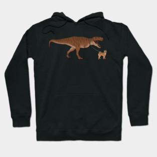 Funny Shiba Inu Dog walking T Rex Dinosaur Hoodie