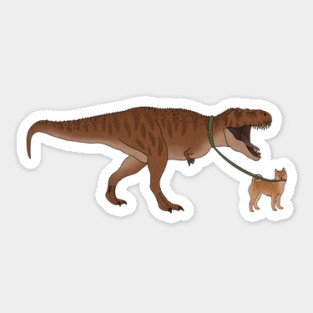 Funny Shiba Inu Dog walking T Rex Dinosaur Sticker