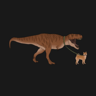 Funny Shiba Inu Dog walking T Rex Dinosaur T-Shirt