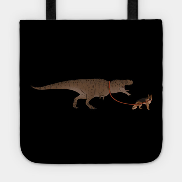 Funny German Shepherd walking T Rex Dinosaur Tote by logiamerch