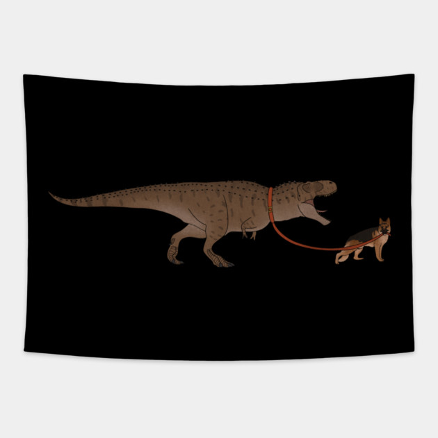 Funny German Shepherd walking T Rex Dinosaur Tapestry by logiamerch
