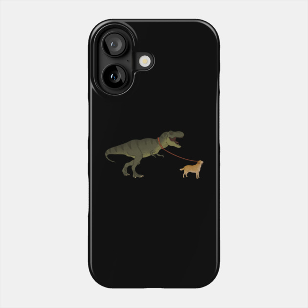 Funny Golden Retriever walking T Rex Dinosaur Phone Case by logiamerch