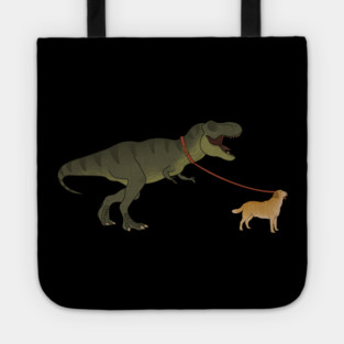 Funny Golden Retriever walking T Rex Dinosaur Tote