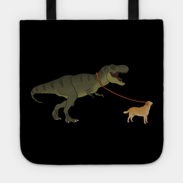Funny Golden Retriever walking T Rex Dinosaur Tote by logiamerch