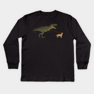 Funny Golden Retriever walking T Rex Dinosaur Kids Long Sleeve T-Shirt