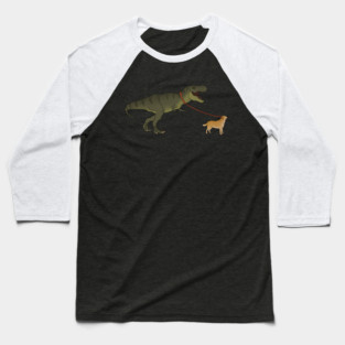 Funny Golden Retriever walking T Rex Dinosaur Baseball T-Shirt