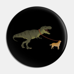 Funny Golden Retriever walking T Rex Dinosaur Pin