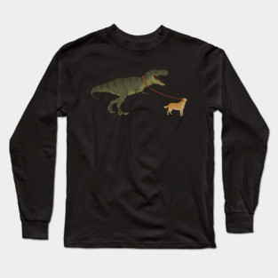 Funny Golden Retriever walking T Rex Dinosaur Long Sleeve T-Shirt