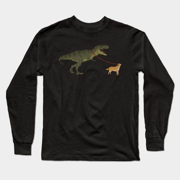 Funny Golden Retriever walking T Rex Dinosaur Long Sleeve T-Shirt by logiamerch