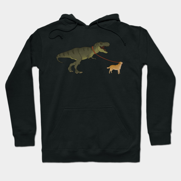 Funny Golden Retriever walking T Rex Dinosaur Hoodie by logiamerch