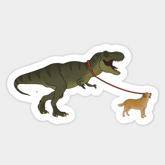 Funny Golden Retriever walking T Rex Dinosaur Magnet by logiamerch