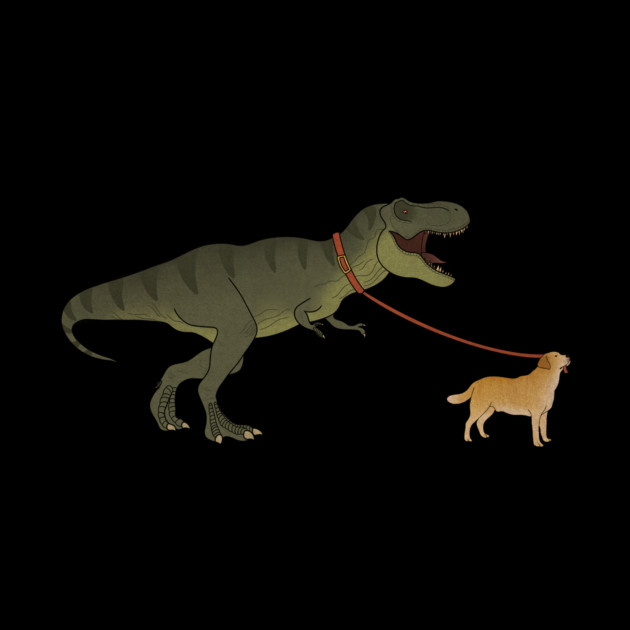 Funny Golden Retriever walking T Rex Dinosaur by logiamerch