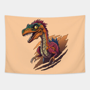 Velociraptor Dinosaur Vivid Colors Tapestry