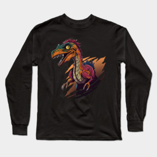 Velociraptor Dinosaur Vivid Colors Long Sleeve T-Shirt