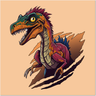 Velociraptor Dinosaur Vivid Colors Posters and Art
