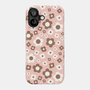 pastel pink and brown groovy retro y2k 2000s big pastel flower power 1960s 60s 70s danish aesthetics coconut girl ditsy daisies Phone Case