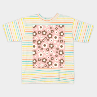 pastel pink and brown groovy retro y2k 2000s big pastel flower power 1960s 60s 70s danish aesthetics coconut girl ditsy daisies Kids T-Shirt