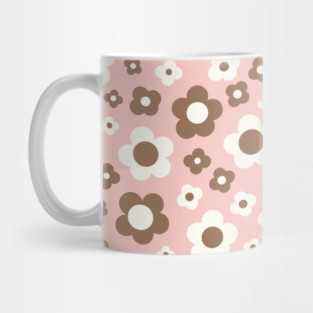 pastel pink and brown groovy retro y2k 2000s big pastel flower power 1960s 60s 70s danish aesthetics coconut girl ditsy daisies Mug
