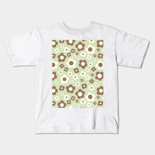 pastel green and brown groovy retro y2k 2000s big pastel flower power 1960s 60s 70s danish aesthetics coconut girl ditsy daisies Kids T-Shirt
