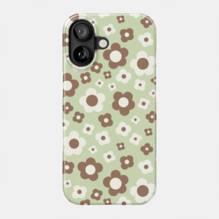 pastel green and brown groovy retro y2k 2000s big pastel flower power 1960s 60s 70s danish aesthetics coconut girl ditsy daisies Phone Case