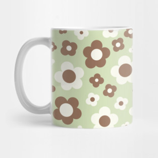 pastel green and brown groovy retro y2k 2000s big pastel flower power 1960s 60s 70s danish aesthetics coconut girl ditsy daisies Mug