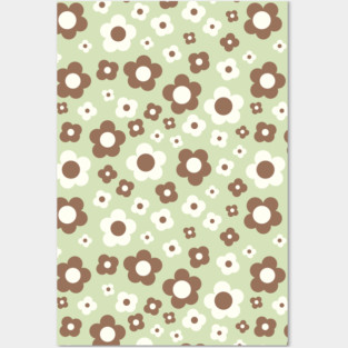 pastel green and brown groovy retro y2k 2000s big pastel flower power 1960s 60s 70s danish aesthetics coconut girl ditsy daisies Posters and Art