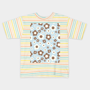 pastel blue and brown groovy retro y2k 2000s big pastel flower power 1960s 60s 70s danish aesthetics coconut girl ditsy daisies Kids T-Shirt