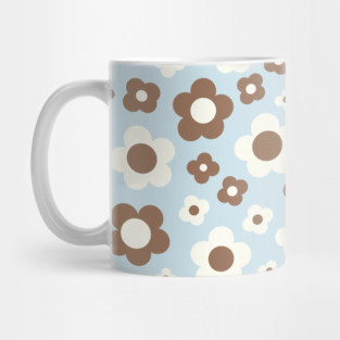 pastel blue and brown groovy retro y2k 2000s big pastel flower power 1960s 60s 70s danish aesthetics coconut girl ditsy daisies Mug