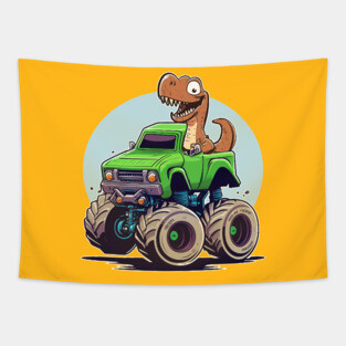 Dinosaur Monster Truck Tapestry
