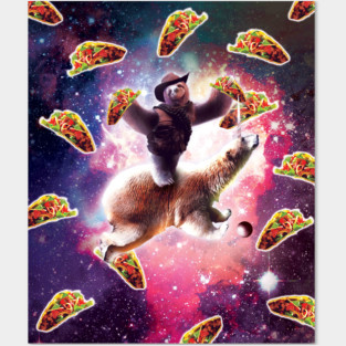 Cowboy Space Sloth On Polar Bear Unicorn - Taco Posters and Art
