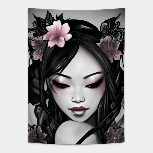 style tatto girl Tapestry by animegirlnft