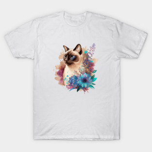 Siamese Cat Floral T-Shirt