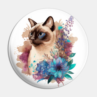 Siamese Cat Floral Pin