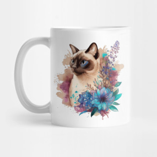 Siamese Cat Floral Mug