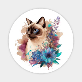 Siamese Cat Floral Magnet