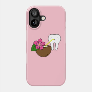 Cute Molar drinking coconut water illustration - for Dentists, Hygienists, Dental Assistants, Dental Students and anyone who loves teeth by Happimola Phone Case