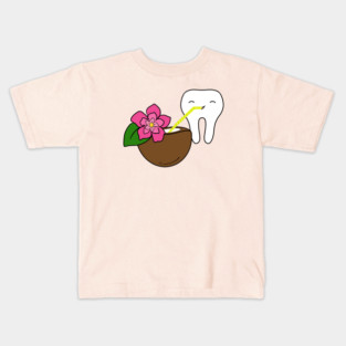 Cute Molar drinking coconut water illustration - for Dentists, Hygienists, Dental Assistants, Dental Students and anyone who loves teeth by Happimola Kids T-Shirt