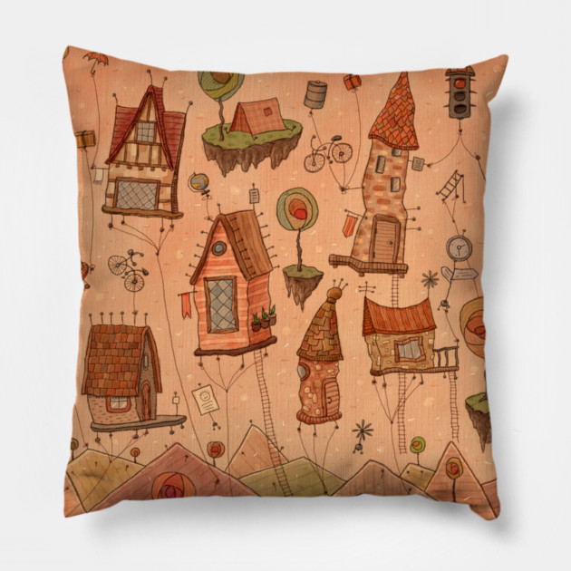 The Floating Village Pillow by vladstudio