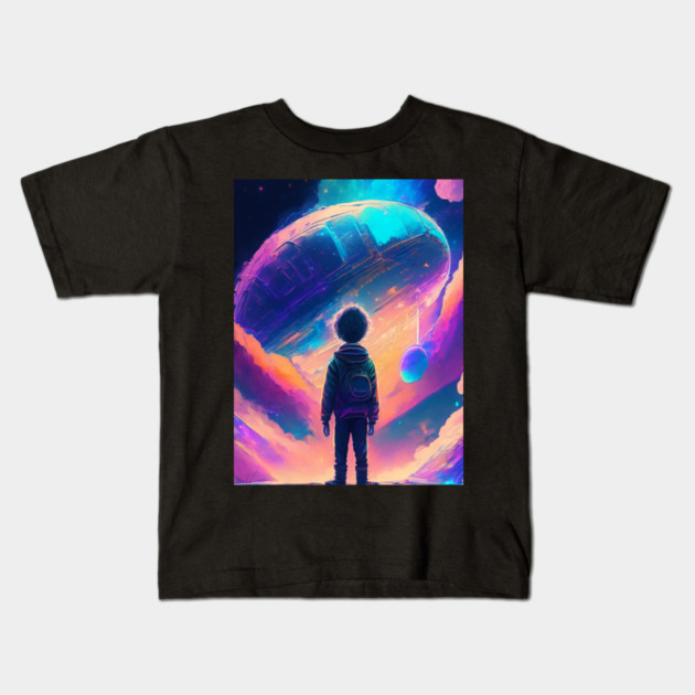 SPACE AND LOST BOY Kids T-Shirt by Prinyos