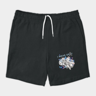 I Wear Grey, Brain Cancer Awareness Brain Tumor, with blue butterflies Shorts