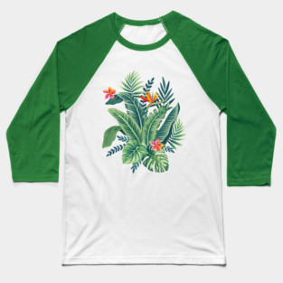 Tropical Banana Monstera Palm Leaves & Flowers Baseball T-Shirt