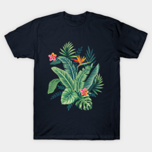 Tropical Banana Monstera Palm Leaves & Flowers T-Shirt