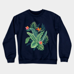 Tropical Banana Monstera Palm Leaves & Flowers Crewneck Sweatshirt