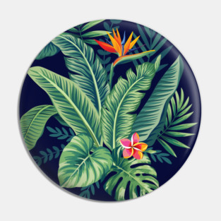Tropical Banana Monstera Palm Leaves & Flowers Pin