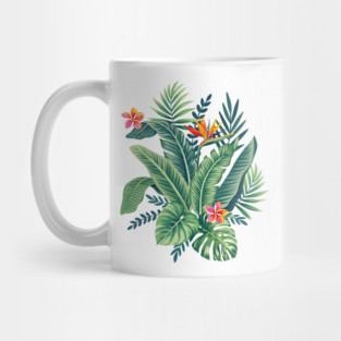 Tropical Banana Monstera Palm Leaves & Flowers Mug