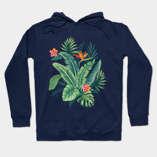 Tropical Banana Monstera Palm Leaves & Flowers Hoodie
