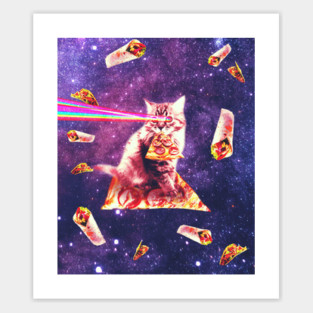 Space Cat Eating Pizza - Rainbow Laser Eyes, Burrito Sticker